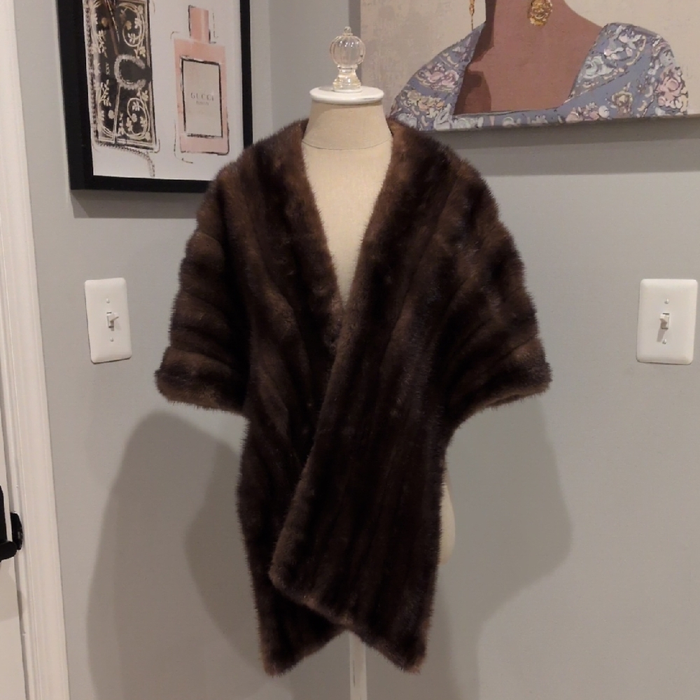 Authentic Brown Mink Fur Stole Fits Size S To M